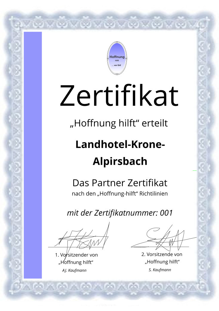 Foto mit Partner-Zertifikat Das Hoffnung-hilft Partner Zertifikat