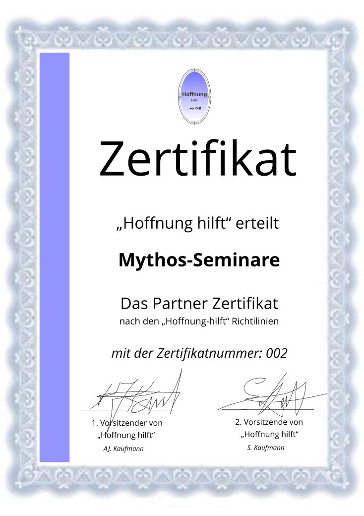 Foto mit Partner-Zertifikat Das Hoffnung-hilft Partner Zertifikat