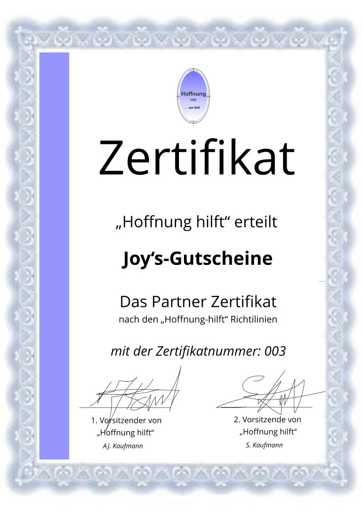 Foto mit Partner-Zertifikat Das Hoffnung-hilft Partner Zertifikat