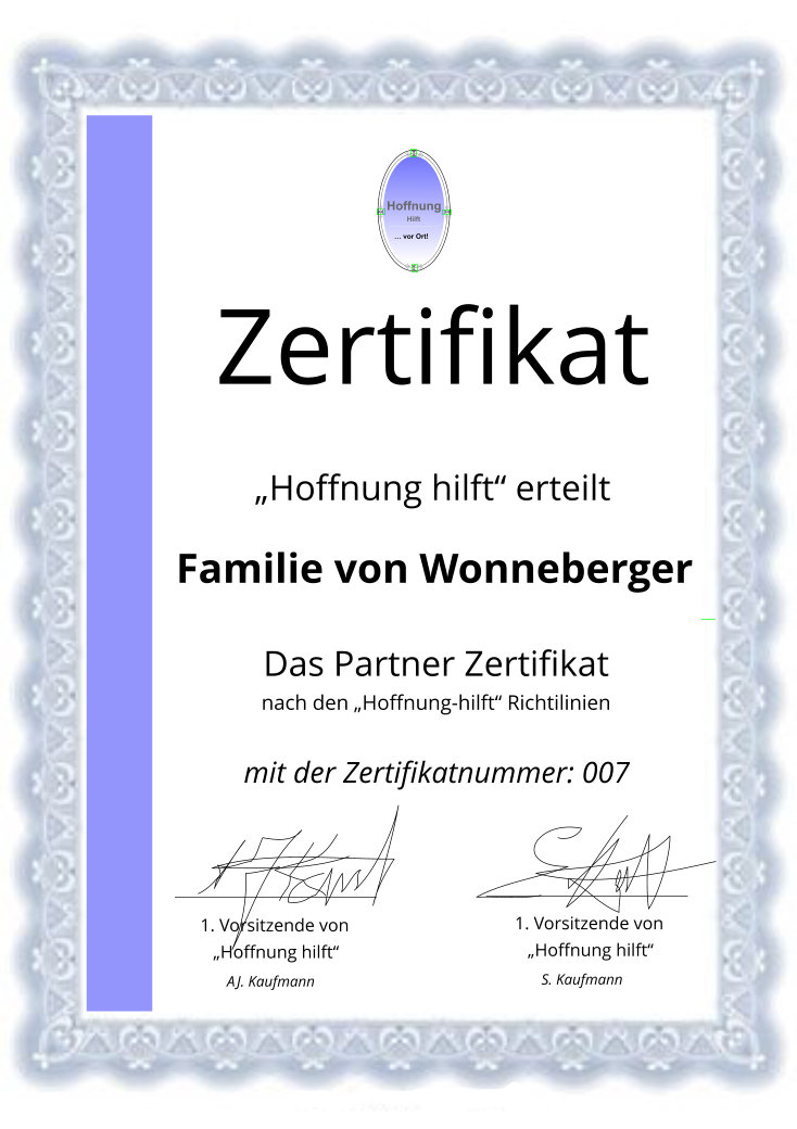 Foto mit Partner-Zertifikat Das Hoffnung-hilft Partner Zertifikat